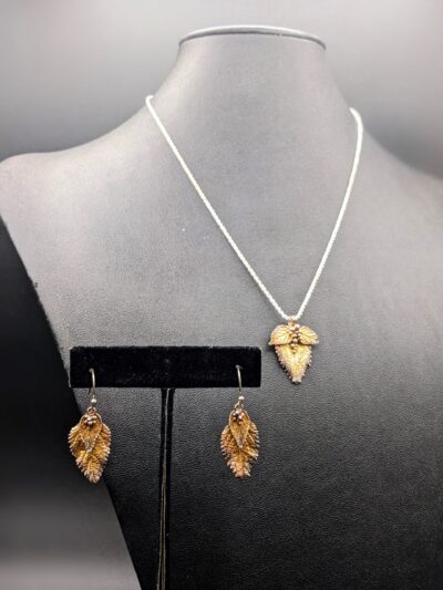 Lantana Leaf Necklace and Earrings Set by Joan Roberts