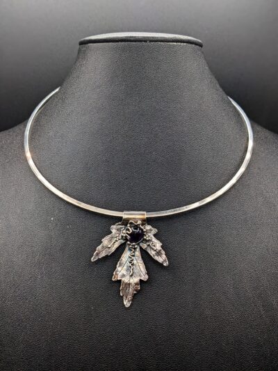Fine Silver Leaf with Amethyst on Sterling Silver Necklace by Joan Roberts