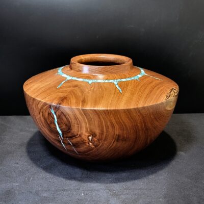 Mesquite Vase with Turquoise Collar by Barry Richardson