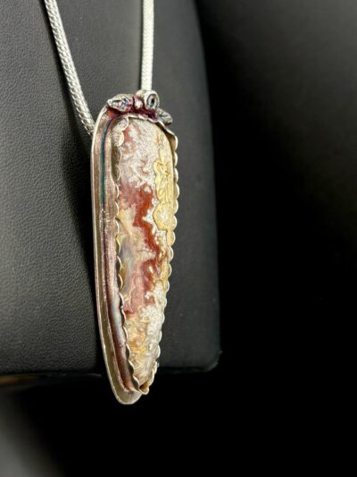 Fine Silver and Crazy Lace Agate on SS Chain by Joan Roberts 5004n