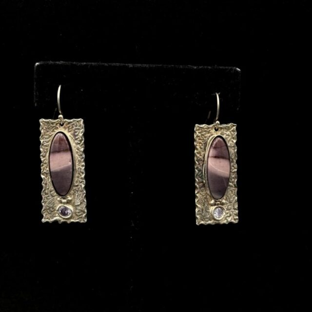 Fine Silver Cubic Zirconia and Agate Earrings by Joan Roberts 9079e