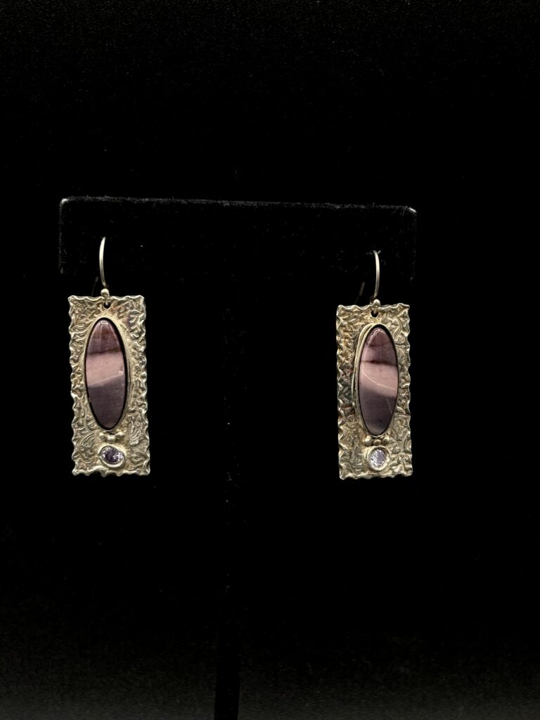 Fine Silver Cubic Zirconia and Agate Earrings by Joan Roberts 9079e