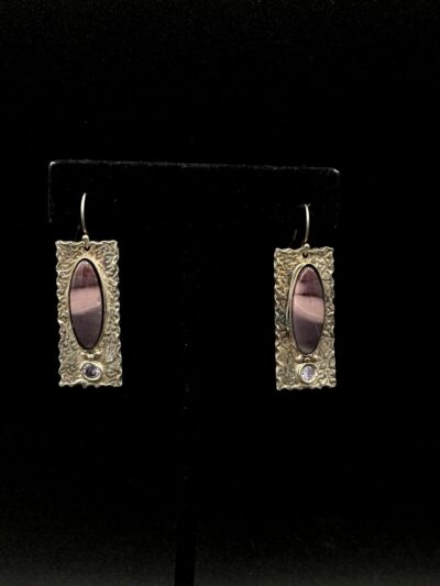 Fine Silver Cubic Zirconia and Agate Earrings by Joan Roberts 9079e