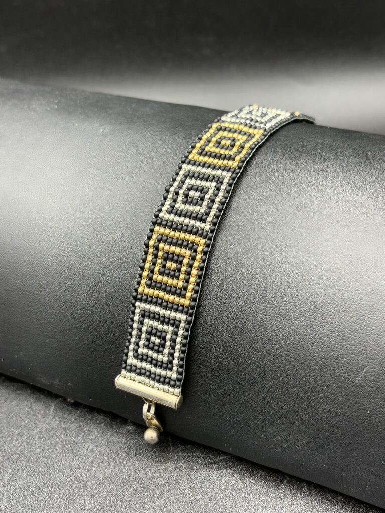 Silver and Black Squares within Squares Bracelet NanGB1 by Nancy Leicht