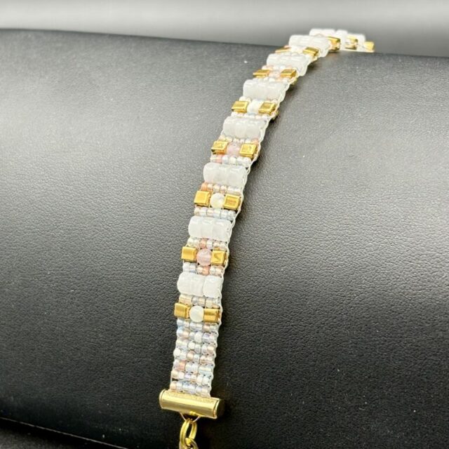 White Jade Heishi, Rose Quartz and Mother of Pearl by Nancy Leicht NanC17