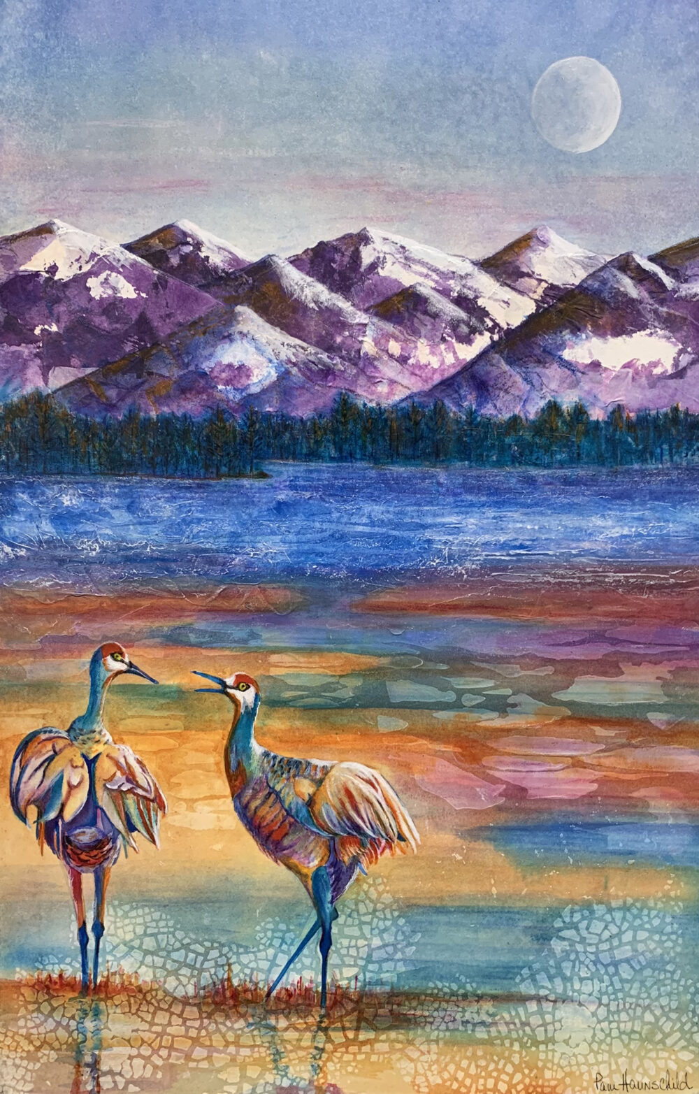 Crane Dance II for cards Pamela Haunschild