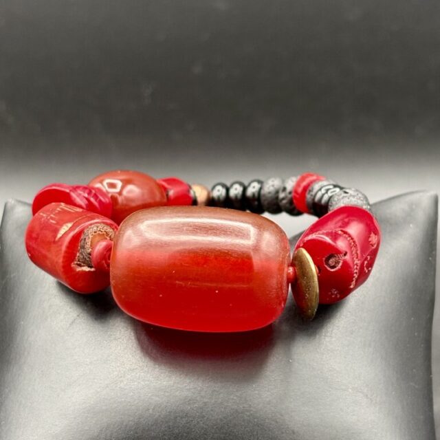 Coral and Lava Stretch Bracelet by Smokey Cruz