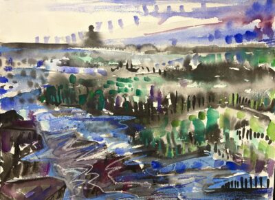 Landscape in Blues and Greens by Myrna Harrison