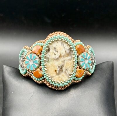 Petrified Palm Root Leather Cuff C24 by Sue Horine