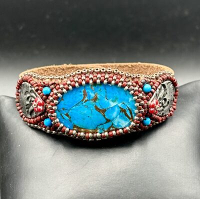 Mohave Turquoise Leather Cuff C25 by Sue Horine