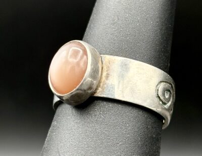 Peach Moonstone Swirly Overlay Ring KM008 by Kris Mills