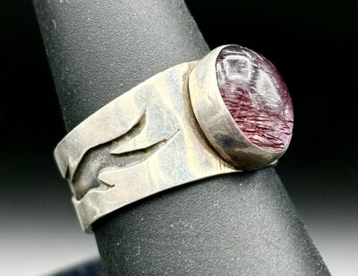 Red Reticulated Quartz Flames Overlay Ring KM009 by Kris Mills