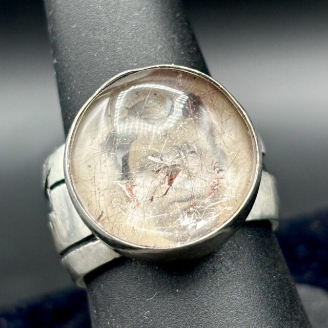 Tintype and Reticulated Quartz Ring with Thistle Overlay KM010 by Kris Mills