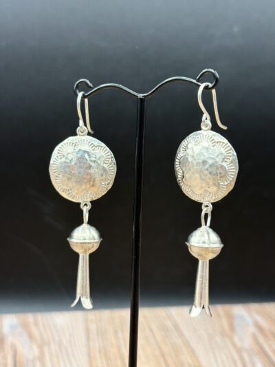 Sterling Silver Concho with Squash Blossom Earrings by Tom Yazzie TYE-567