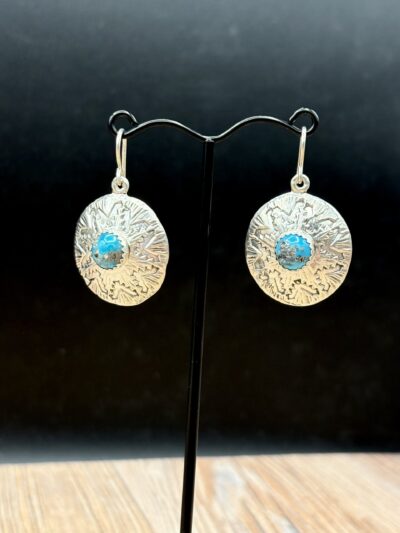 Sterling Silver Basket Earrings with Turquoise by Tom Yazzie TYE-641