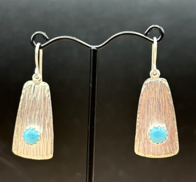 Sterling Silver Waterfall Texture Earrings with Turquoise by Tom Yazzie TYE-687