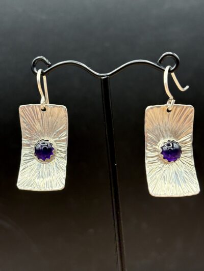 Sterling Silver Rectangle Earrings with Amethyst by Tom Yazzie TYE-864