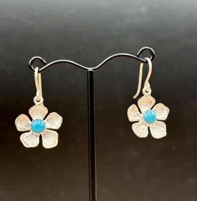 Sterling 5-Petal Flower Earrings with Turquoise by Tom Yazzie TYE-903