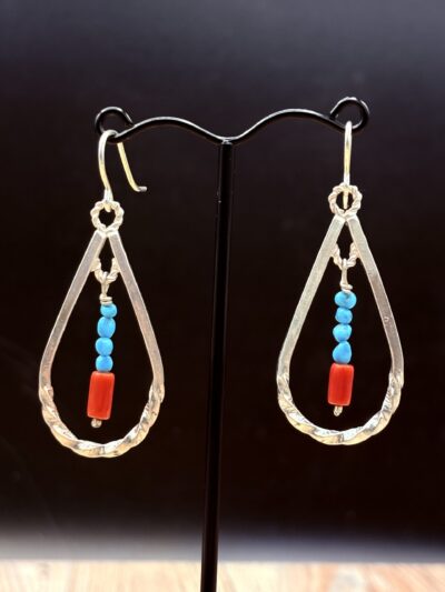 Sterling Silver Square Twisted Teardrop with Turquoise by Tom Yazzie TYE-790