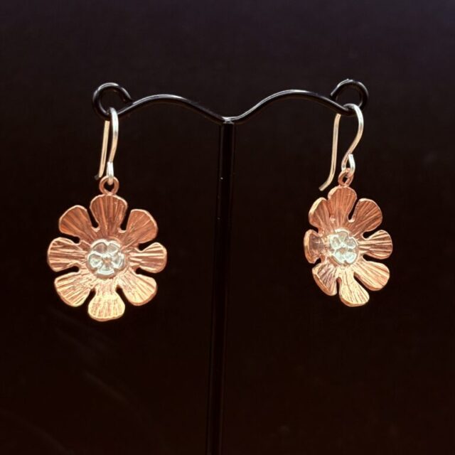 Red Bronze Flower Earrings with Sterling Accent by Tom Yazzie TYE-860
