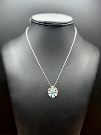 Sterling Silver Flower Pendant with Turquoise by Tom Yazzie TYP-595