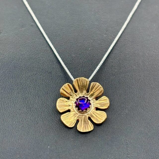 Bronze Flower Pendant with Paua Shell by Tom Yazzie TYP771