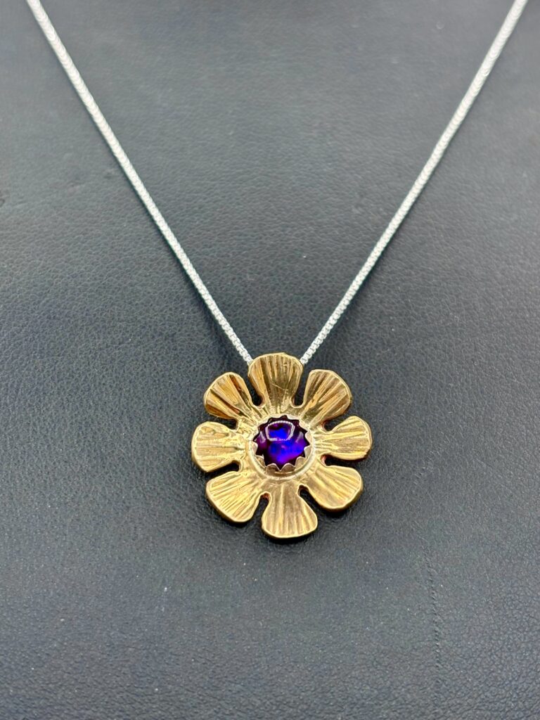 Bronze Flower Pendant with Paua Shell by Tom Yazzie TYP771