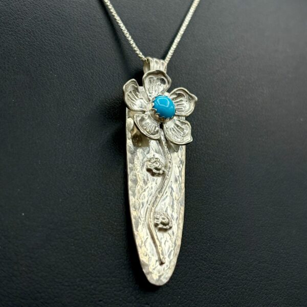 Sterling Silver Flower Pendant with Turquoise by Tom Yazzie TYP904