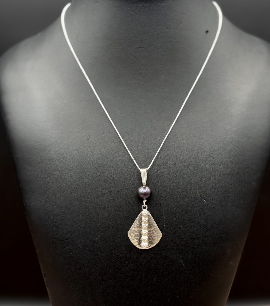 Sterling Silver Shield Design Pendant with Pearl by Tom Yazzie TYP916