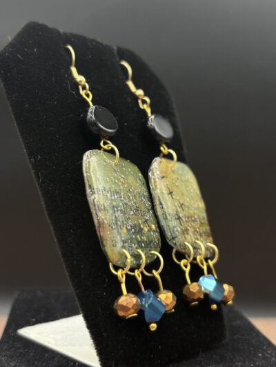 Circular Black Bead and Book Page Earrings by Sharon Gilham SCS300E