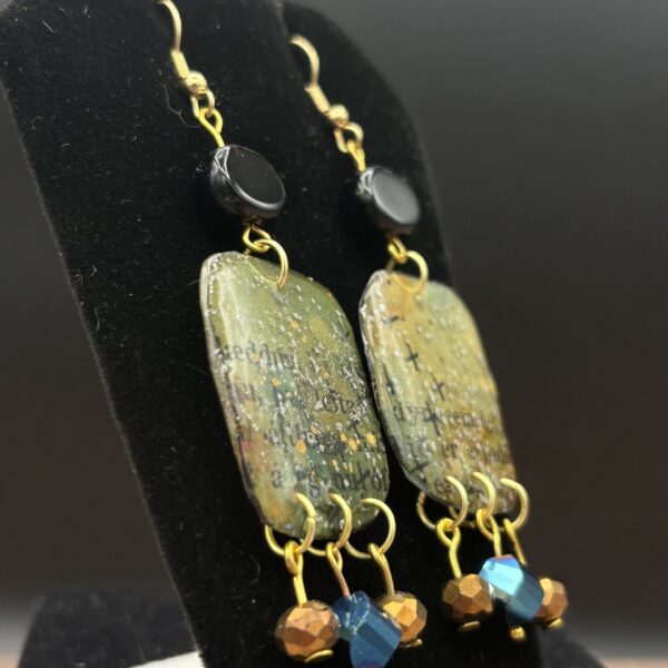 Circular Black Bead and Book Page Earrings by Sharon Gilham SCS300E