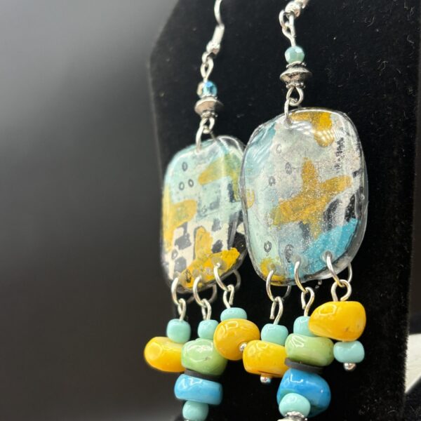 Yellow and Blue with Dangling Bead Earrings by Sharon Gilham SCS303E