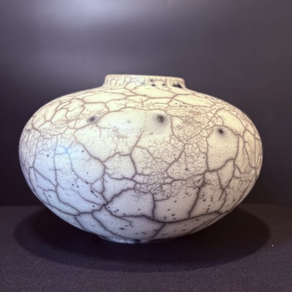 Short Wide Naked Raku Pot by Jeff Perkins