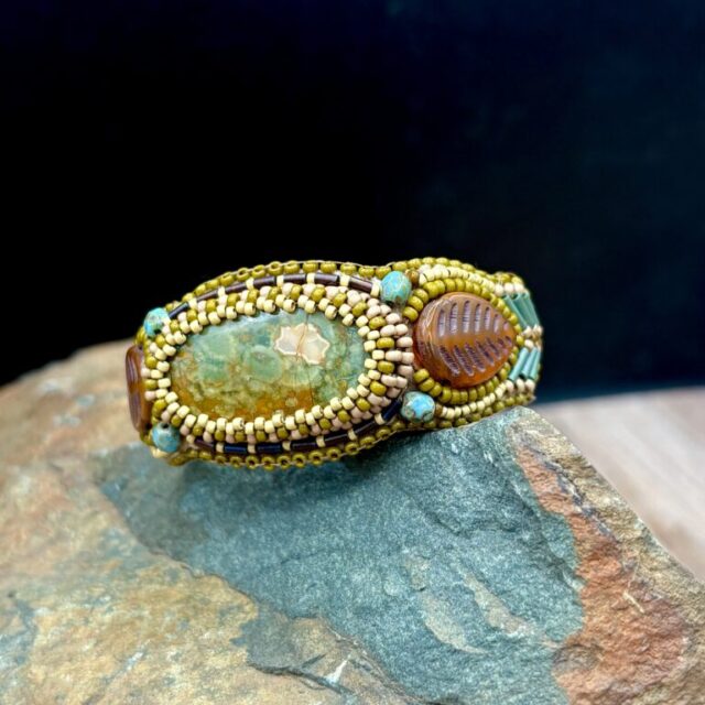 Rainforest Jasper Cuff on Leather by Sue Horine C27