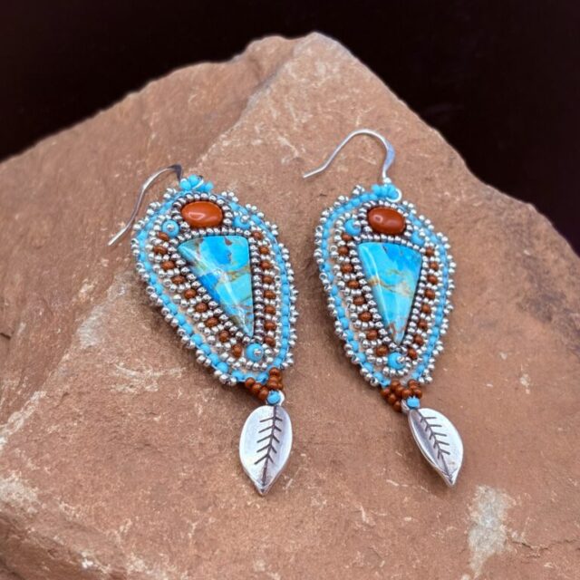 Mojave Turquoise w/Red Jasper / Silver Waves E53 by Sue Horine