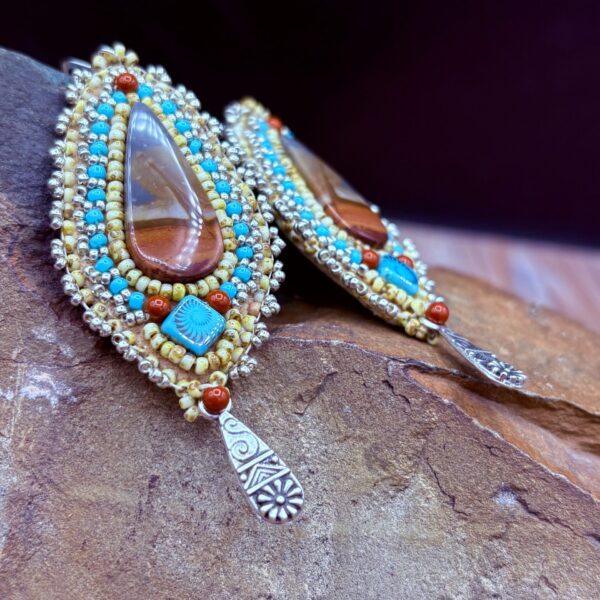 Polychrome Jasper / Red Jasper Silver Drops, Earrings E57 by Sue Horine